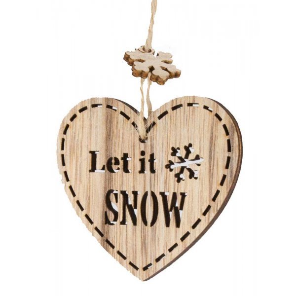Χριστουγεννιάτικη Κρεμαστή Ξύλινη Καρδιά, με Σχέδιο "Let it Snow" (9cm)